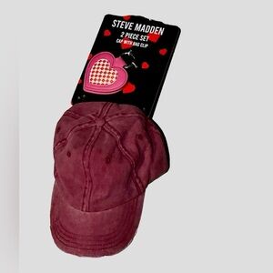 Steve Madden Red Denim Hat & Clip NWT